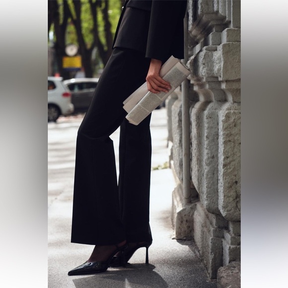 Zara Women’s Flared High Waist Pants Black Size L Career Office Professional - Picture 2 of 13